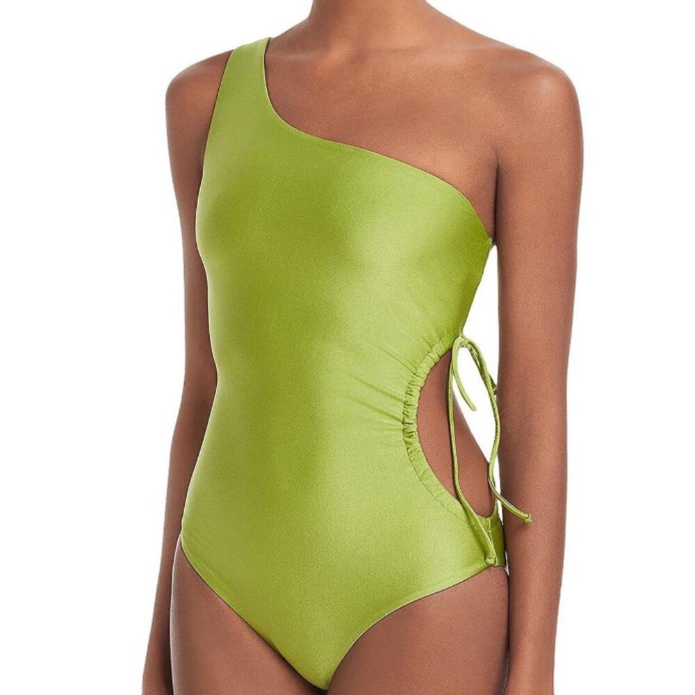 JADE swim Sena One Shoulder Cutout One-Piece Swimsuit - Palm Sheen Size M